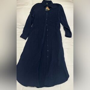 New Roots Women's Size Small Long Sleeve Button Up Maxi Dress in Navy Blue